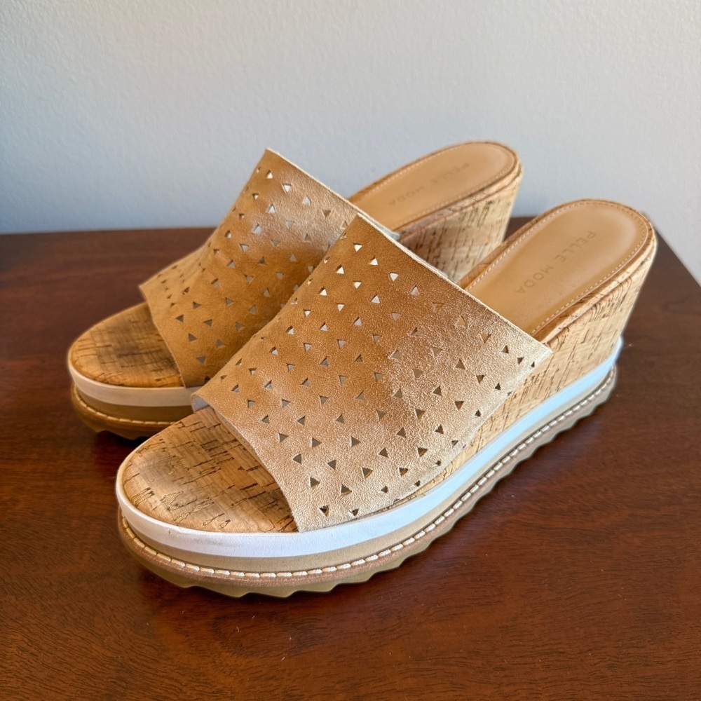 Pelle Moda Tan Cork Wedge Slide Sandals